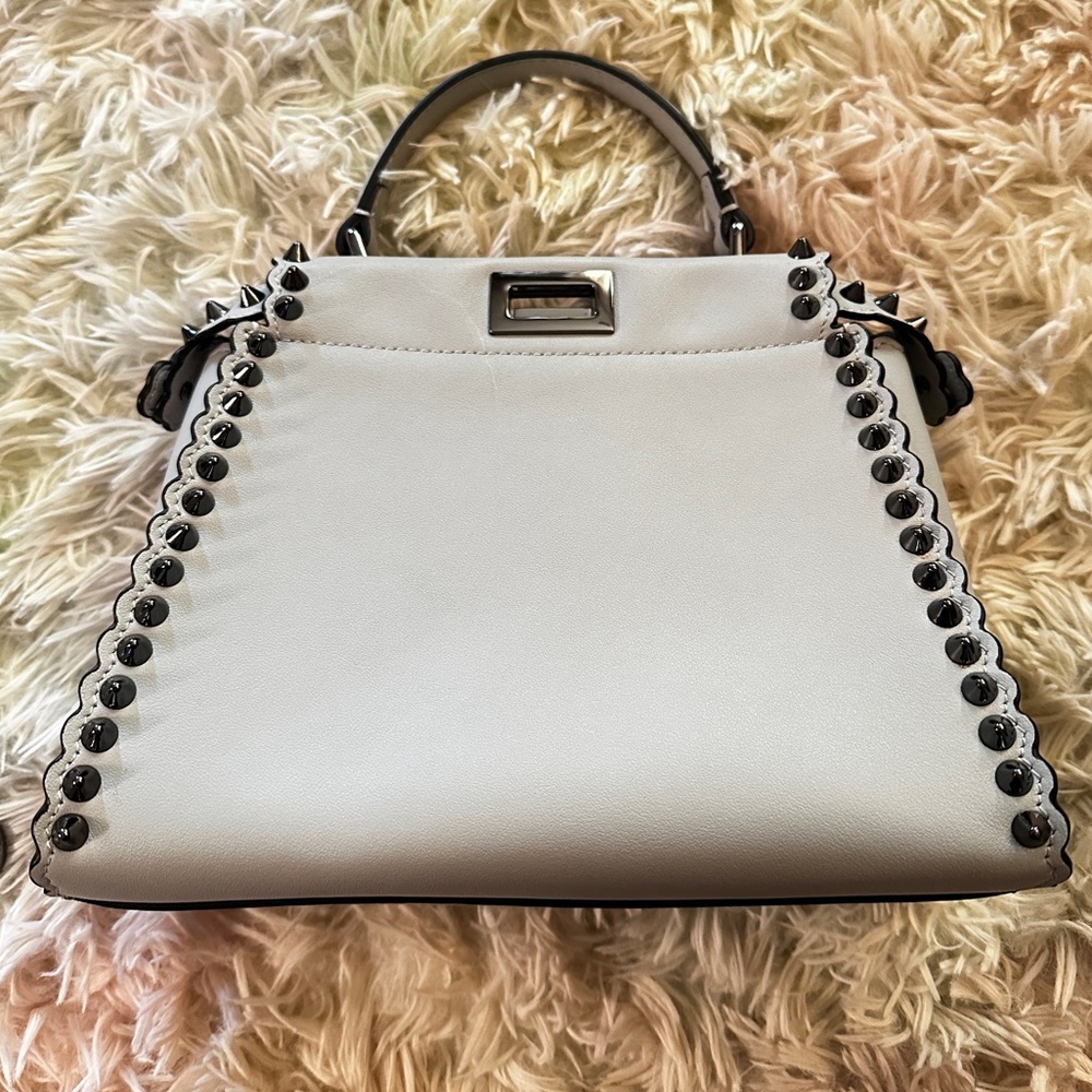 Fendi Peekaboo Mini Light Blue Studded Leather Two-Way Top Handle Bag - Picture 3 of 15